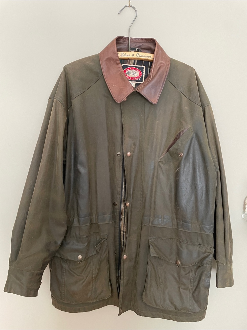 Vintage Australian Outback Oilskin Waxed Cotton Field Jacket with Leather Collar